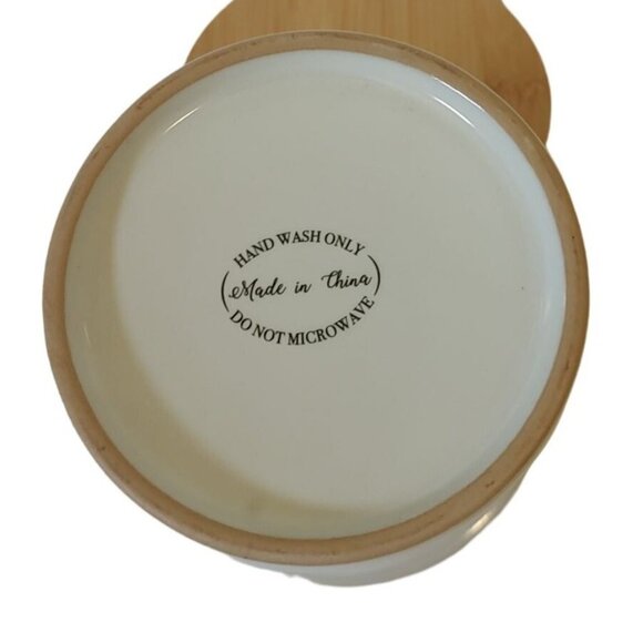 Vintage Festive Ceramic Marshmallow Canister With Bamboo Kitchen Storage - Picture 3 of 5